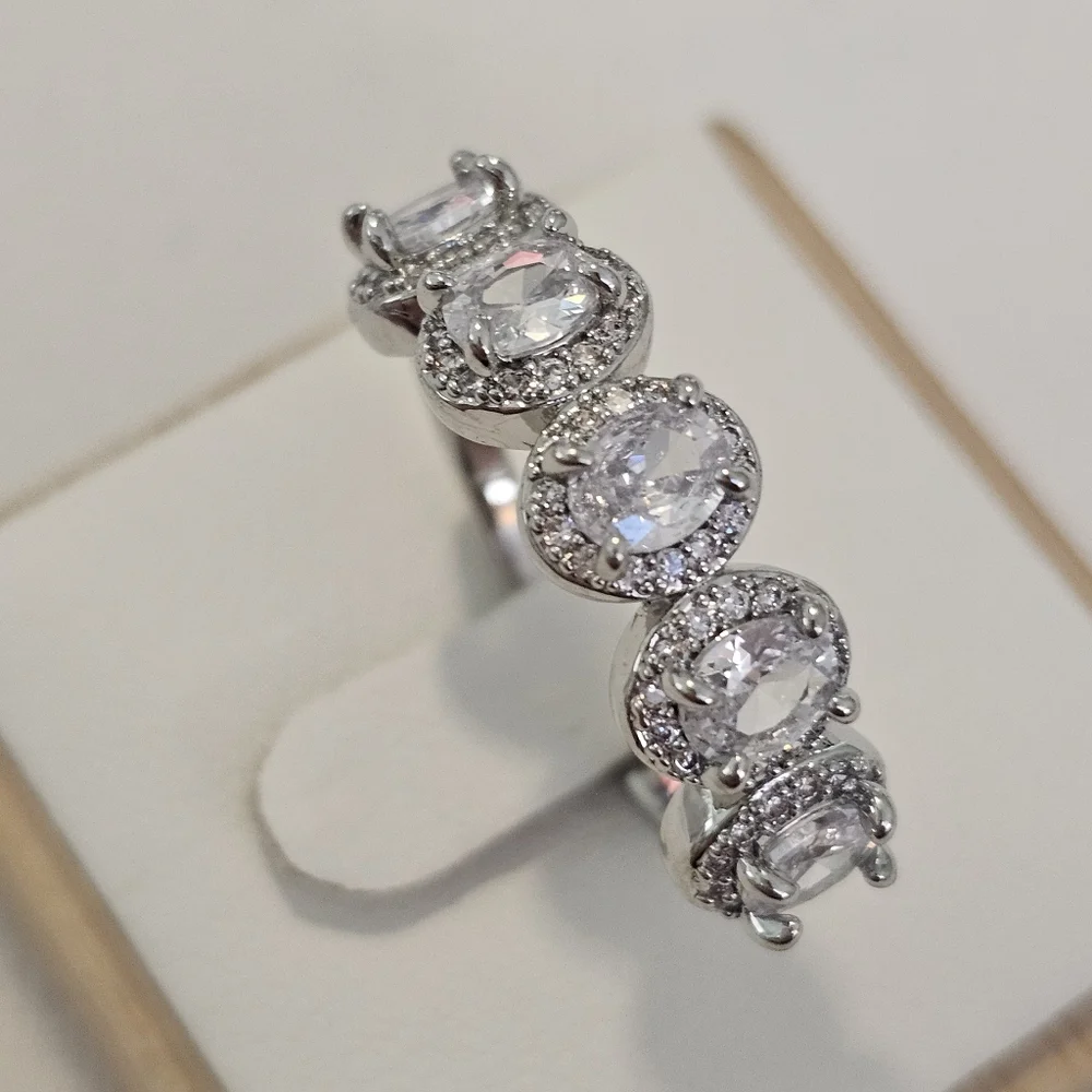 Baguette cz band silver ring